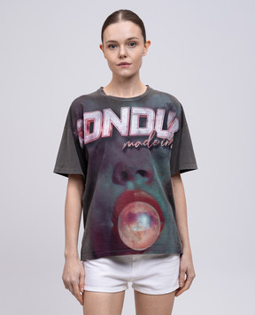 Dondup Gray T-shirt with print DS034JF0350DIV4