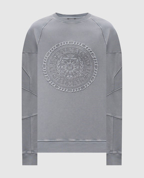 Balmain Grey sweatshirt with logo embroidery FH1JS013BD08