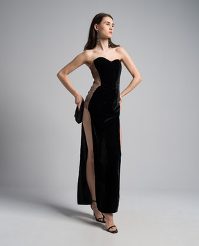 Santa Brands Black velvet corset dress with crystals VELVETMAXIDRESS