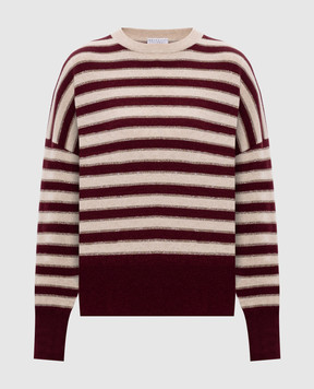 Brunello Cucinelli Burgundy striped cashmere jumper M12205920P