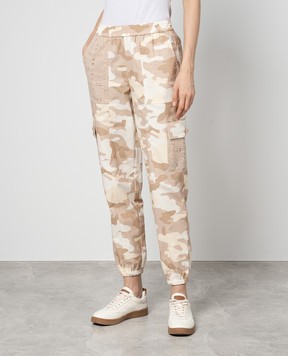 Twinset Beige camouflage print joggers with embroidery 241LL2NBB