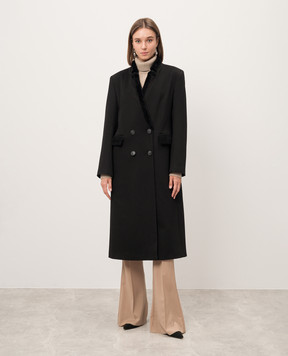 Simonetta Ravizza Black double-breasted ERCOLE coat in wool with shearling F04CO144T1H15