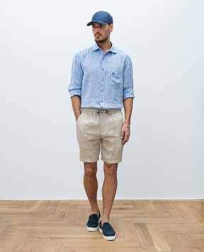 Stefano Ricci Blue linen shirt with logo emblem MC007704BX2922