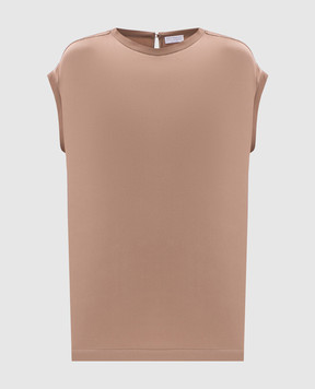 Brunello Cucinelli Brown silk top with monil chain M0C59EH500