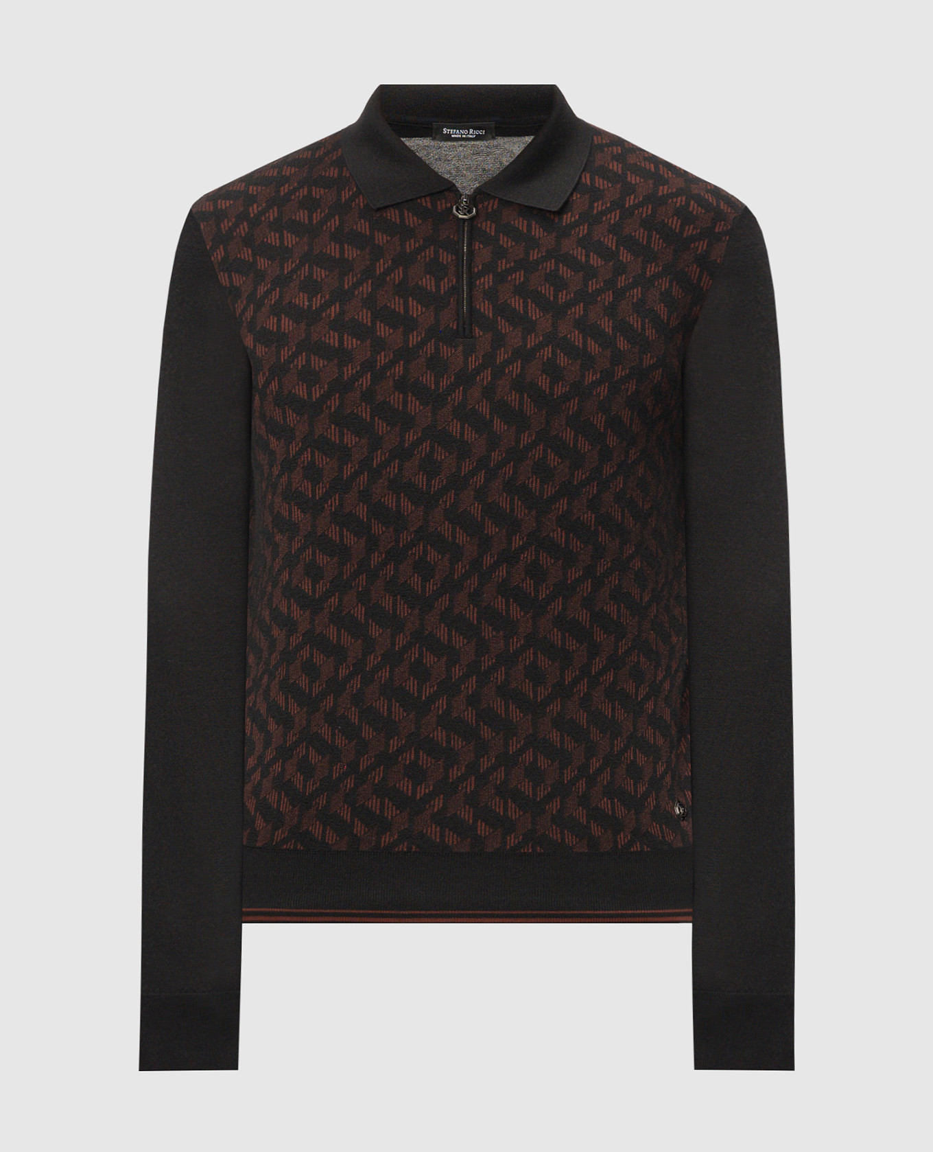 

Black polo shirt made of cashmere and silk in a woven pattern Stefano Ricci