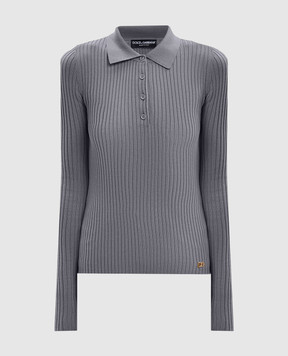 Dolce&Gabbana Grey ribbed wool polo shirt FXZ39TJDVDC