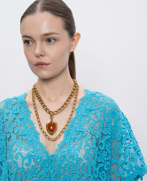 Ermanno Scervino Gold-tone double chain with cabochon D463X702ZYI