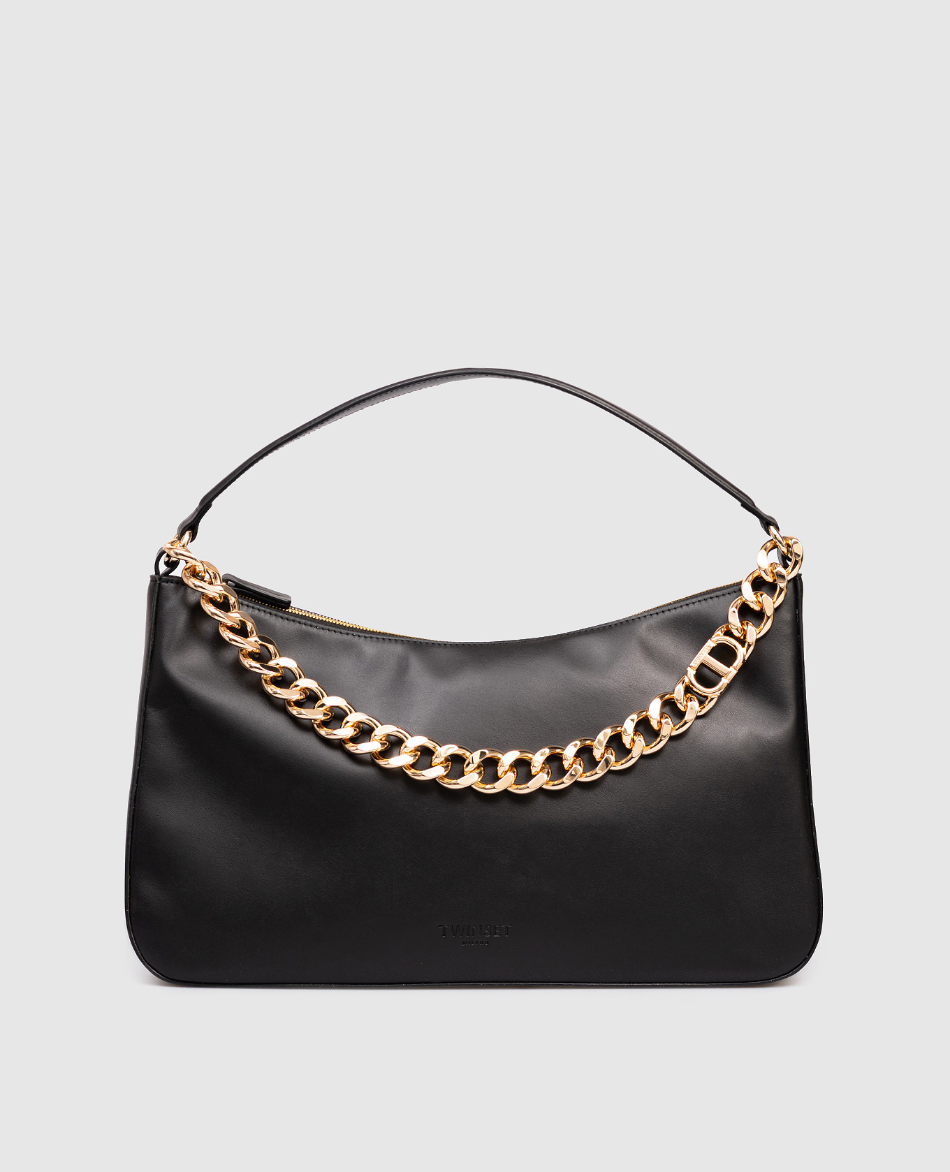 Liliane black leather hobo bag with logo Twinset