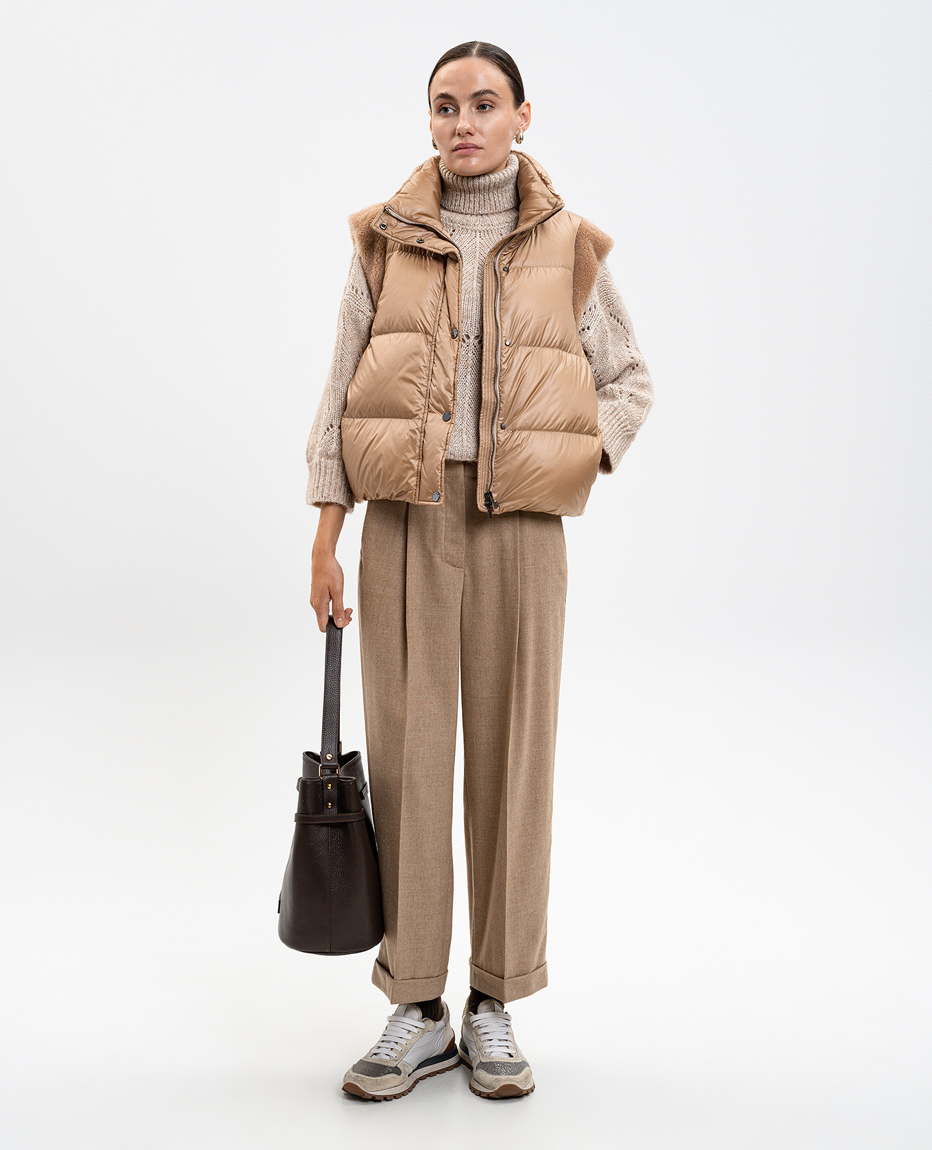 

Brown down vest with wool and silk Peserico