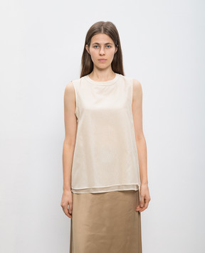 Peserico Beige silk top with monil chain A0839408372