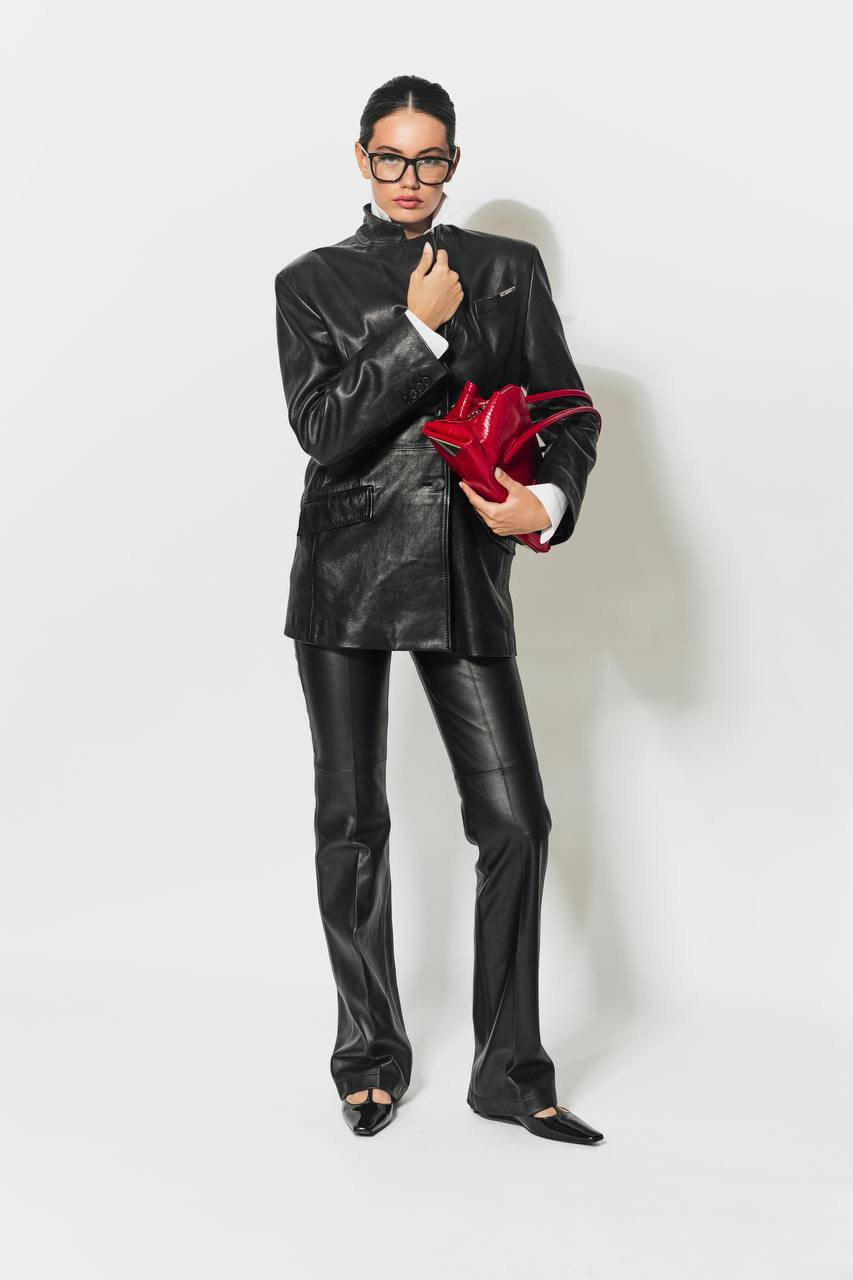 Black leather jacket with logo The Attico 6