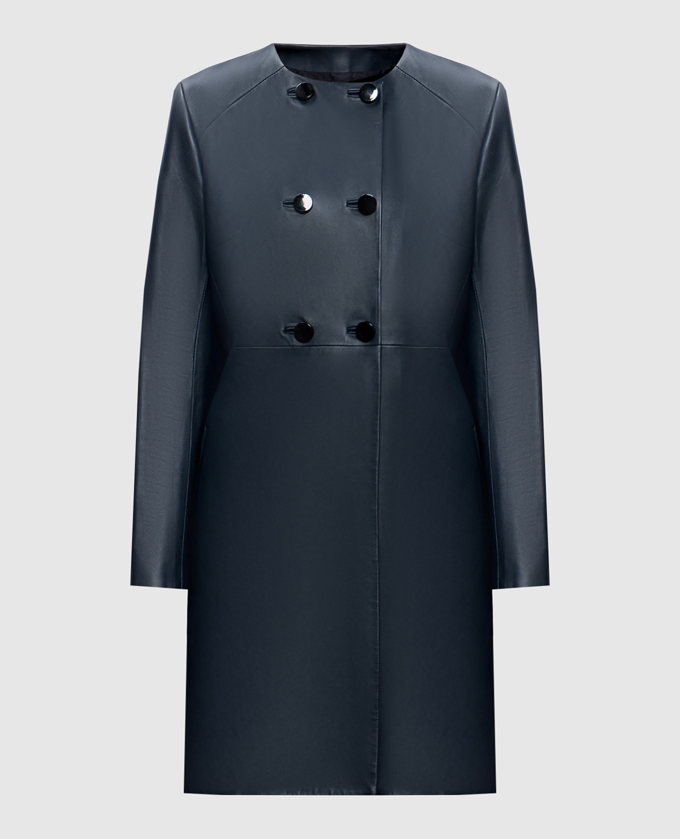 

Blue leather double-breasted raincoat Yves Salomon