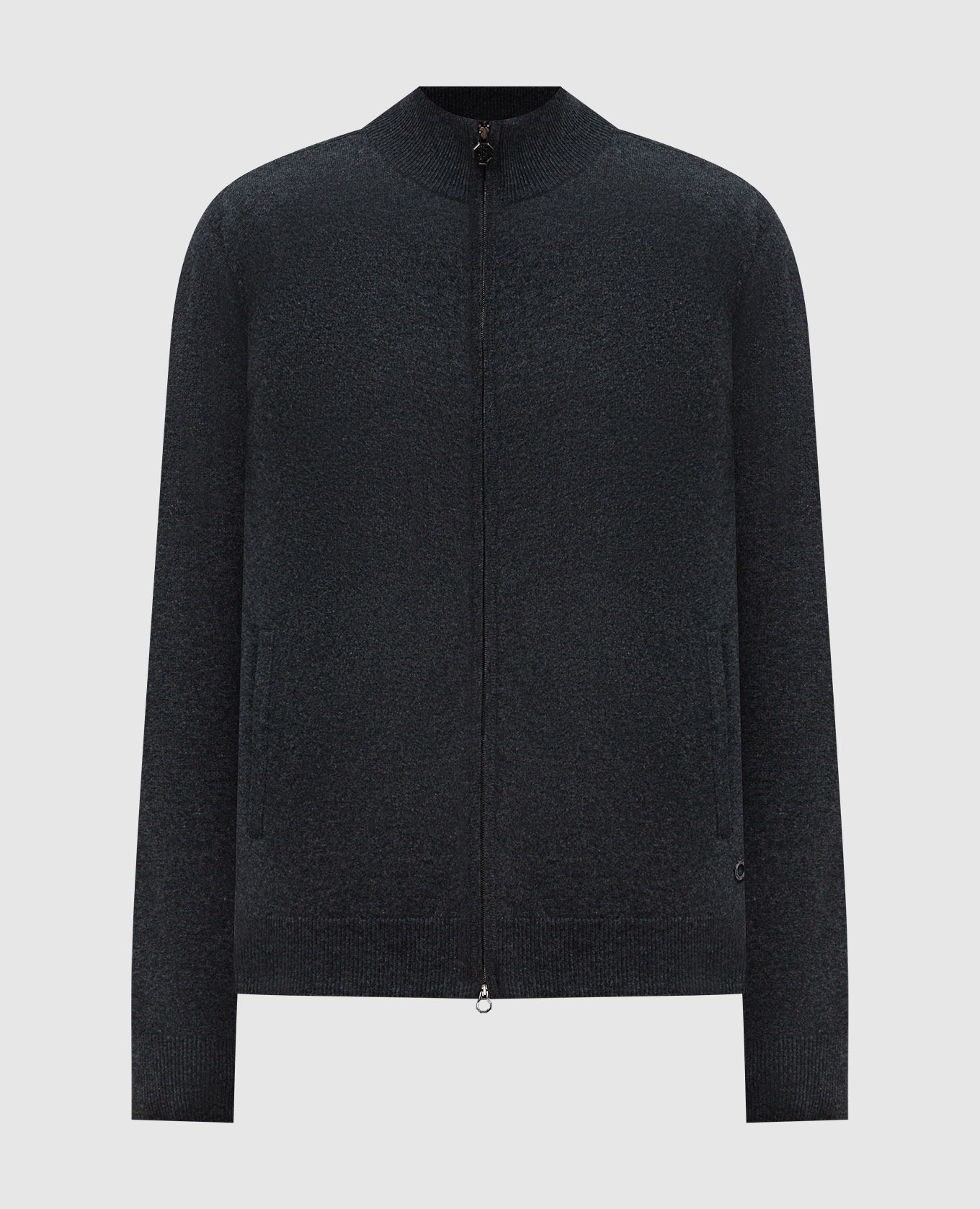 Gray cashmere cardigan with metal plate stefano ricci