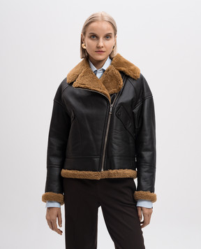 Yves Salomon A black sheepskin coat in the style of a sheepskin coat 24WYV60060MEGO