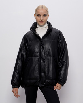 Yves Salomon Army Black leather down jacket 26WFV02867M04W
