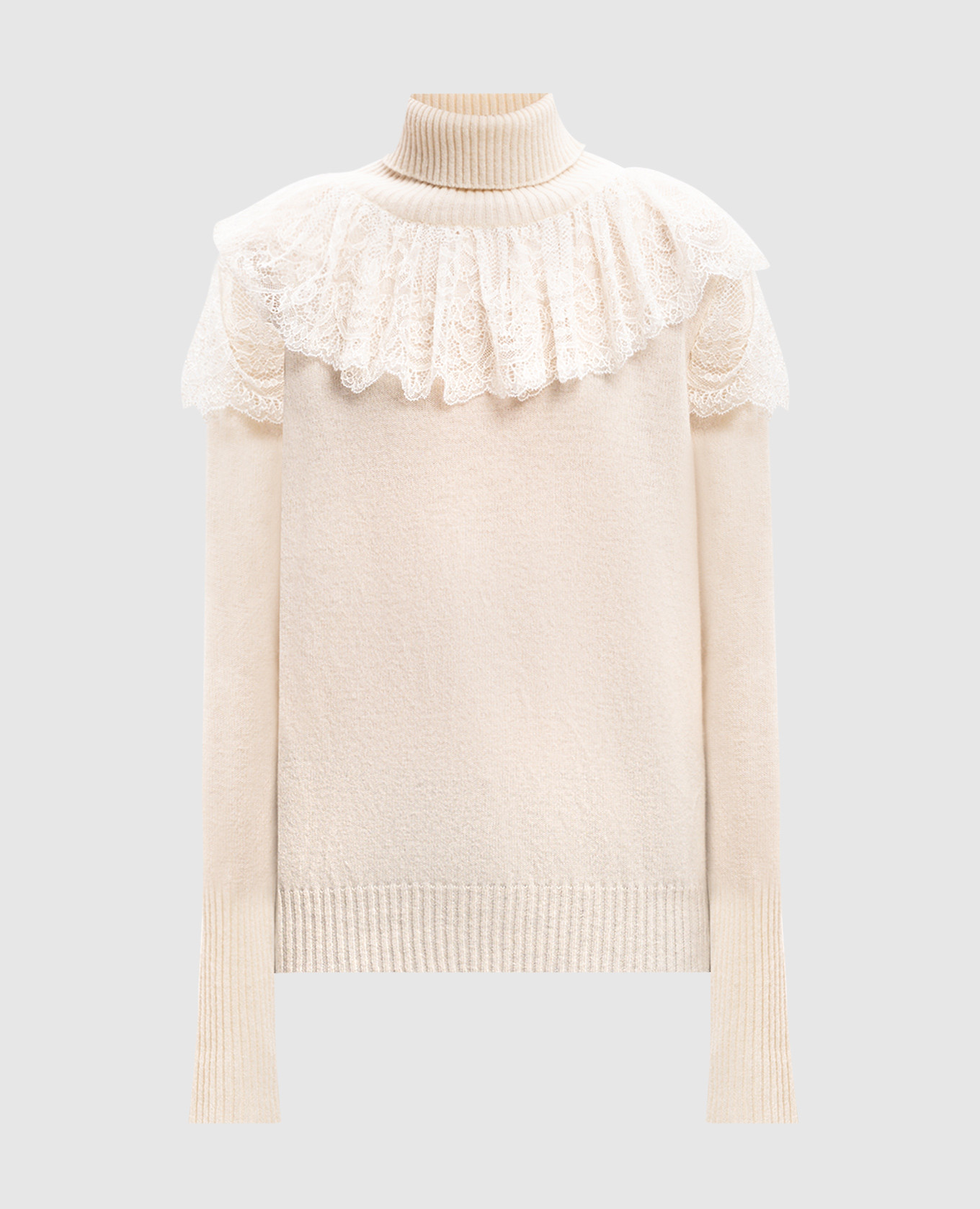 

White wool and cashmere sweater with lace Twinset