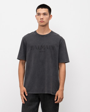 Balmain Grey T-shirt with embroidered logo FH1EG000BC72