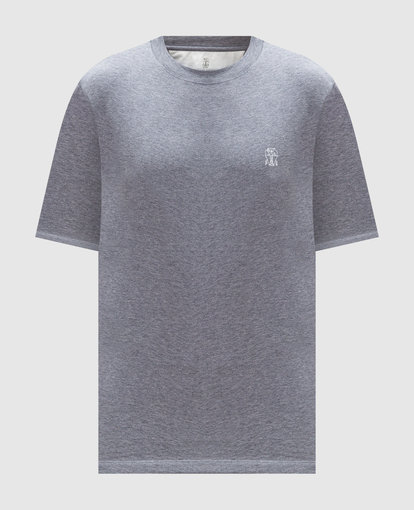 Grey melange T-shirt with logo print Brunello Cucinelli