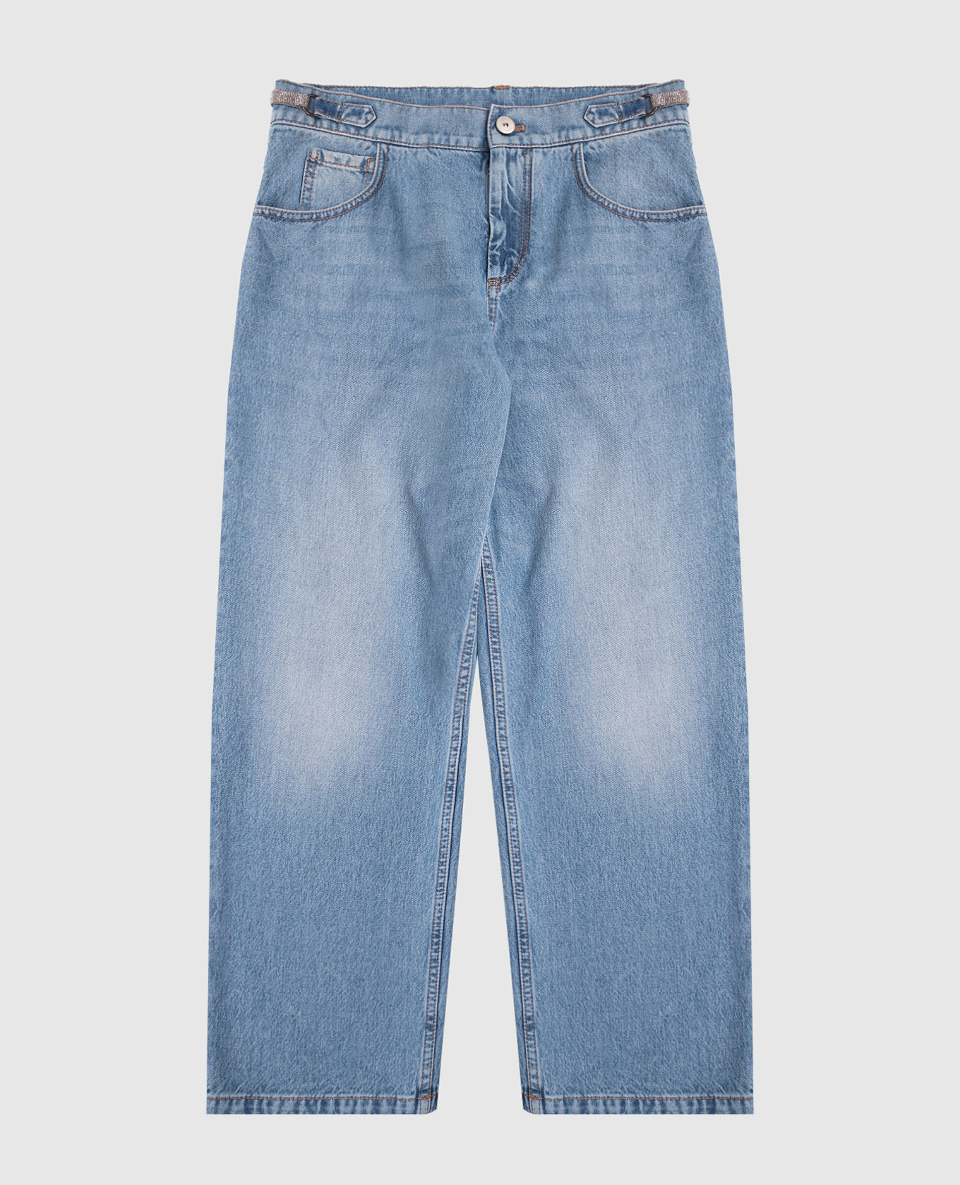 Children&#39;s blue jeans with a monil chain Brunello Cucinelli