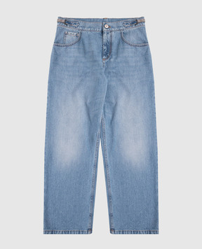 Brunello Cucinelli Children's blue jeans with a monil chain BH188P606A
