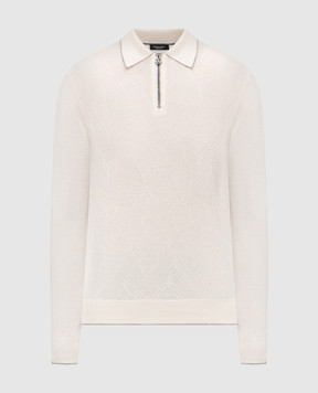 Stefano Ricci White cashmere and silk polo shirt with woven pattern K606399P30F25314
