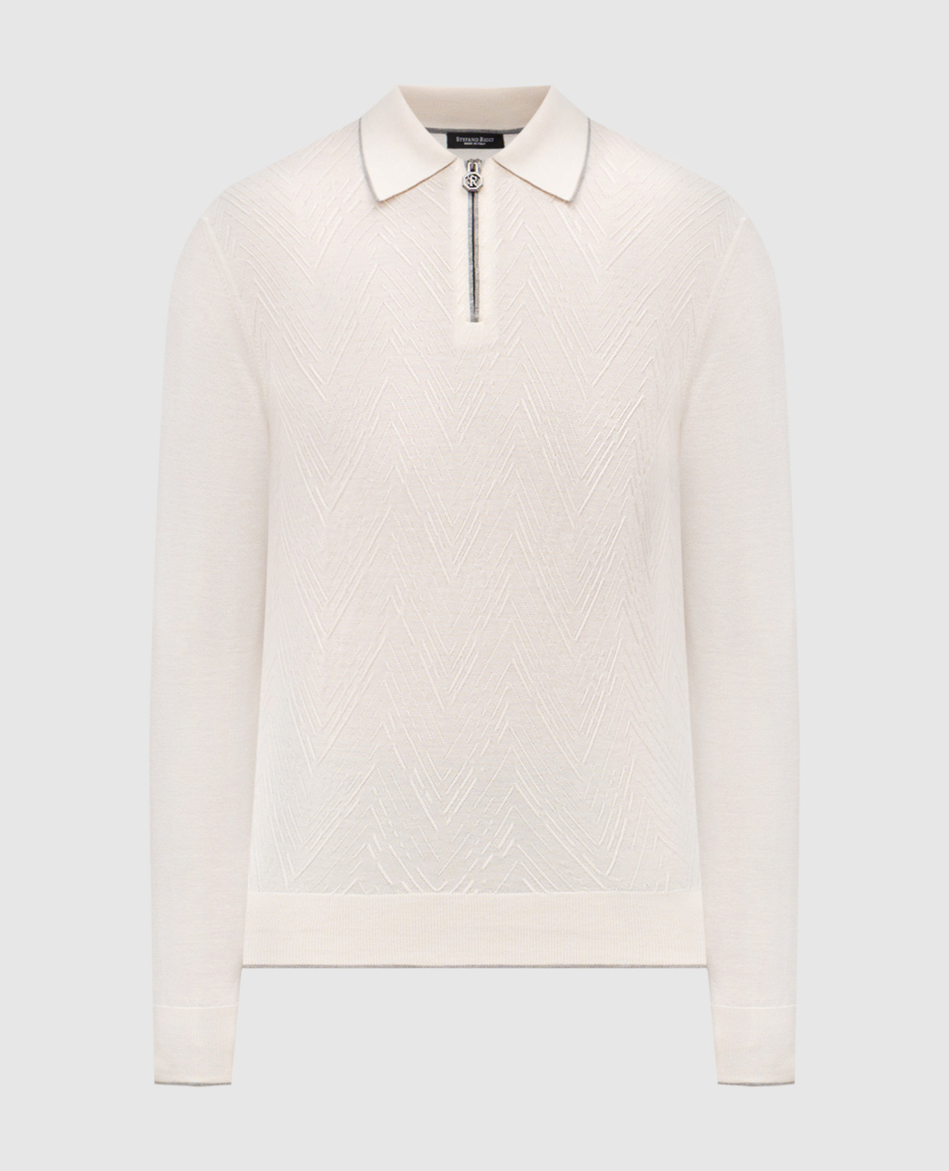 

White cashmere and silk polo shirt with woven pattern Stefano Ricci