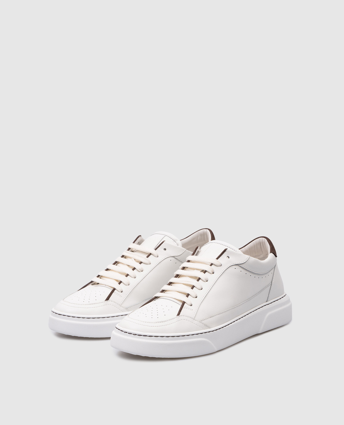

White leather sneakers with logo Peserico, Белый