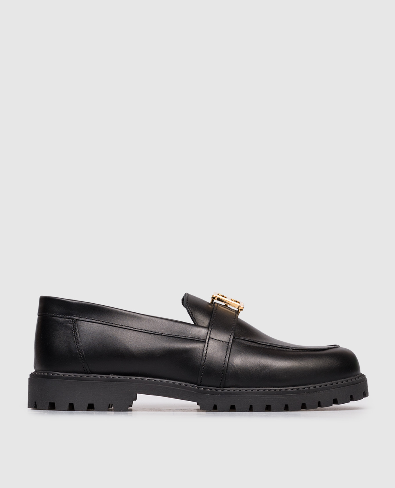 Children&#39;s black leather loafers with logo Balmain