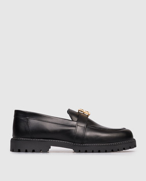 Balmain Children's black leather loafers with logo BX0P56Z1574