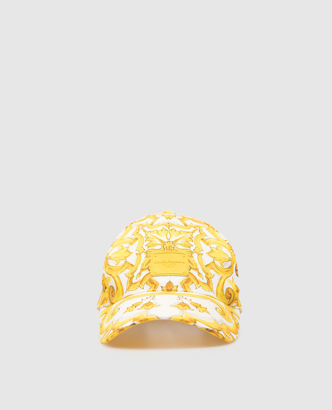 White majolica print cap with logo patch dolce&gabbana