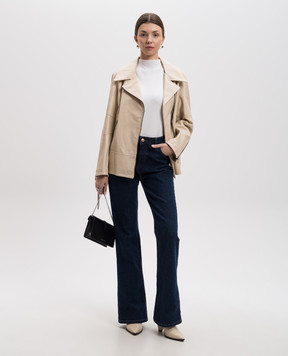 Simonetta Ravizza Beige leather biker jacket Milos S05JA284L16
