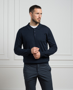 Cashmere&Whiskey Blue polo shirt with silk and cashmere FS06