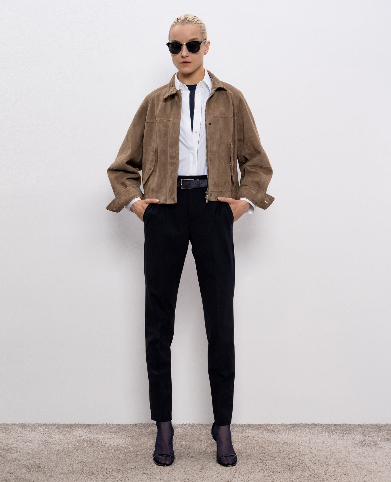 

Beige suede jacket with monil chain Brunello Cucinelli