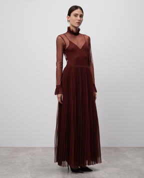 Philosophy di Lorenzo Serafini Brown maxi dress with pleating A04095768