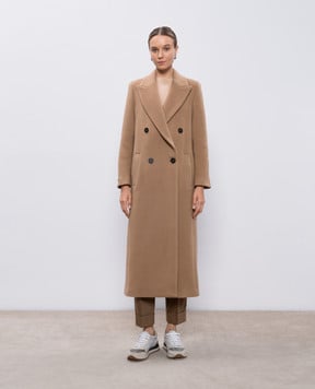 Peserico Beige double-breasted wool and cashmere coat S2015803194