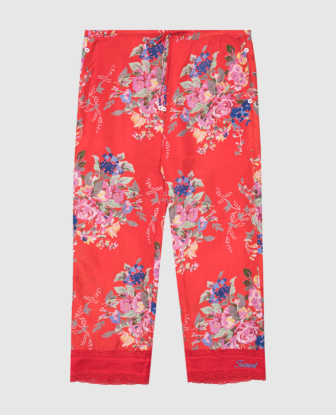 

Children's red silk pants with a floral print Twinset, Black