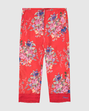 Twinset Children's red silk pants with a floral print GS82E2610