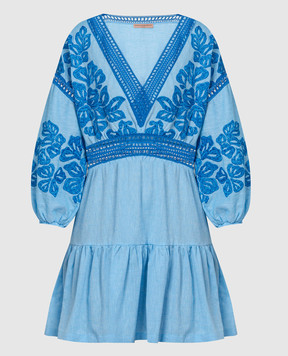 Ermanno Scervino Blue linen dress with lace D444Q303LZS