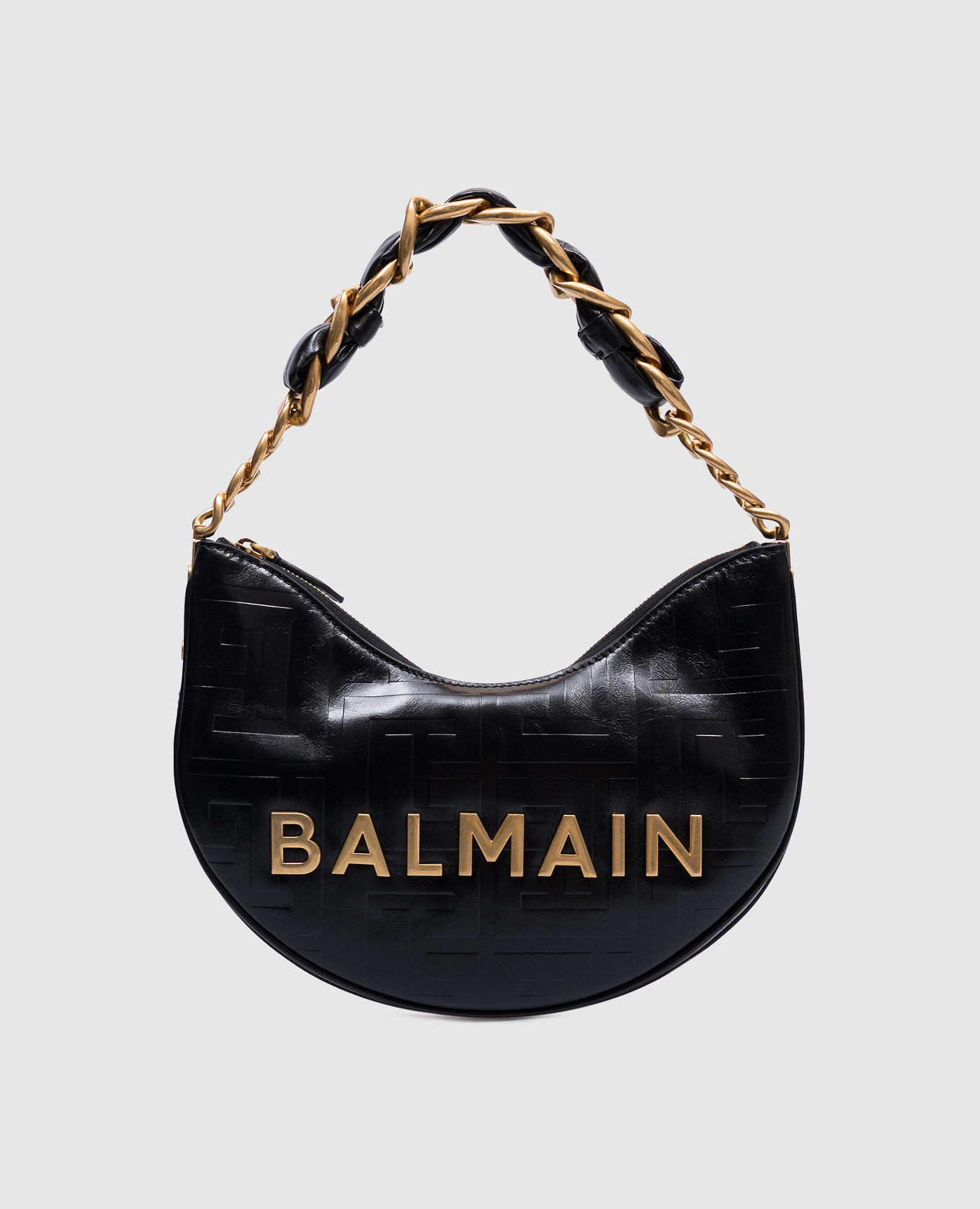 

1945 Soft Moon Black Leather Hobo Bag with Metal Logo Balmain