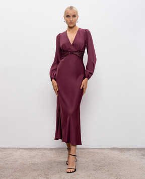 Twinset Burgundy maxi dress with macrame lace 252TP2482