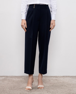 Peserico Blue wool pants with brand patch A04579D00668