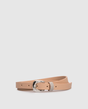 Peserico Beige leather belt with monil chain S32596C0CC689