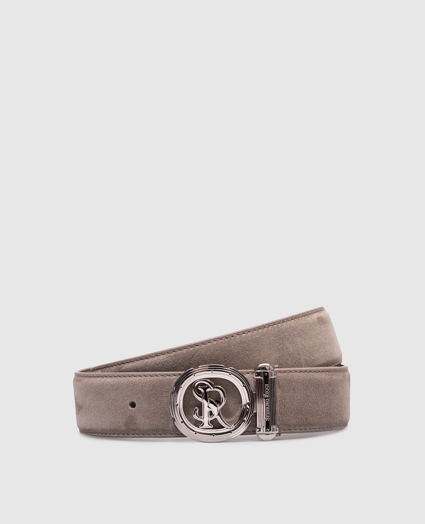 

Beige suede belt with metal logo monogram Stefano Ricci