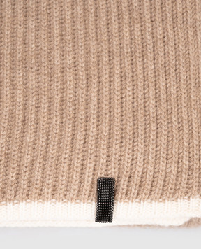 Brunello Cucinelli Beige cashmere scarf with monil chain M12504989