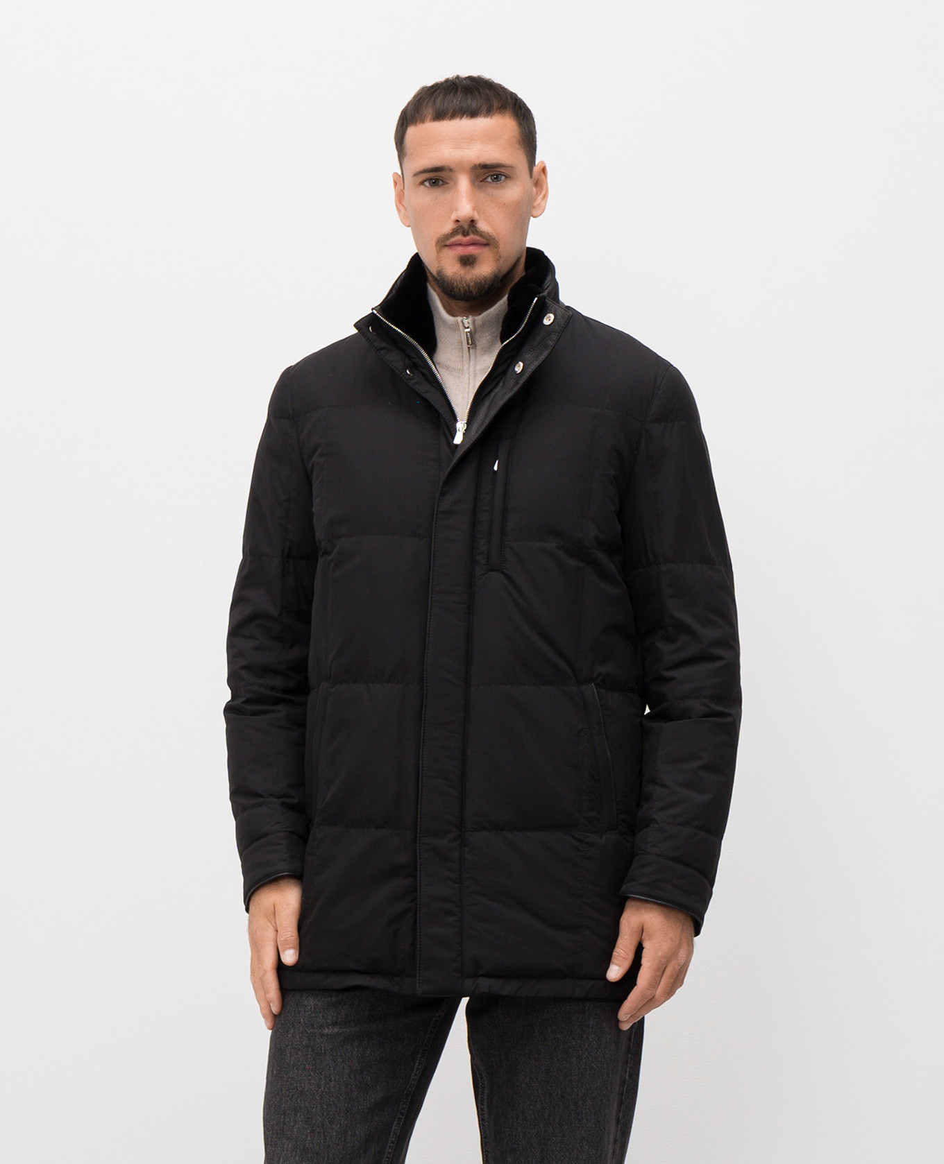 Black silk down jacket with logo Enrico Mandelli 3