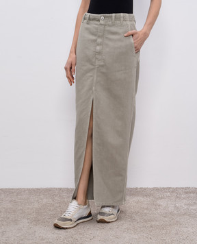 Brunello Cucinelli Green Chino denim skirt with linen ML996G3822
