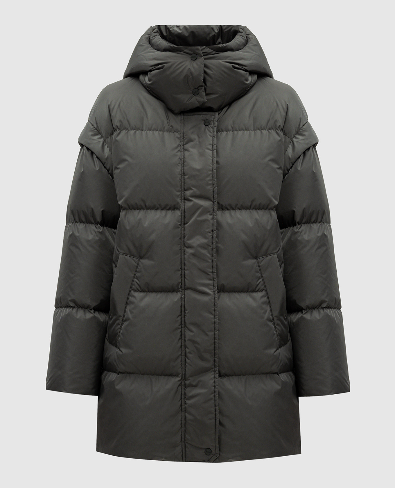 Gray puffer jacket with metallic logo herno