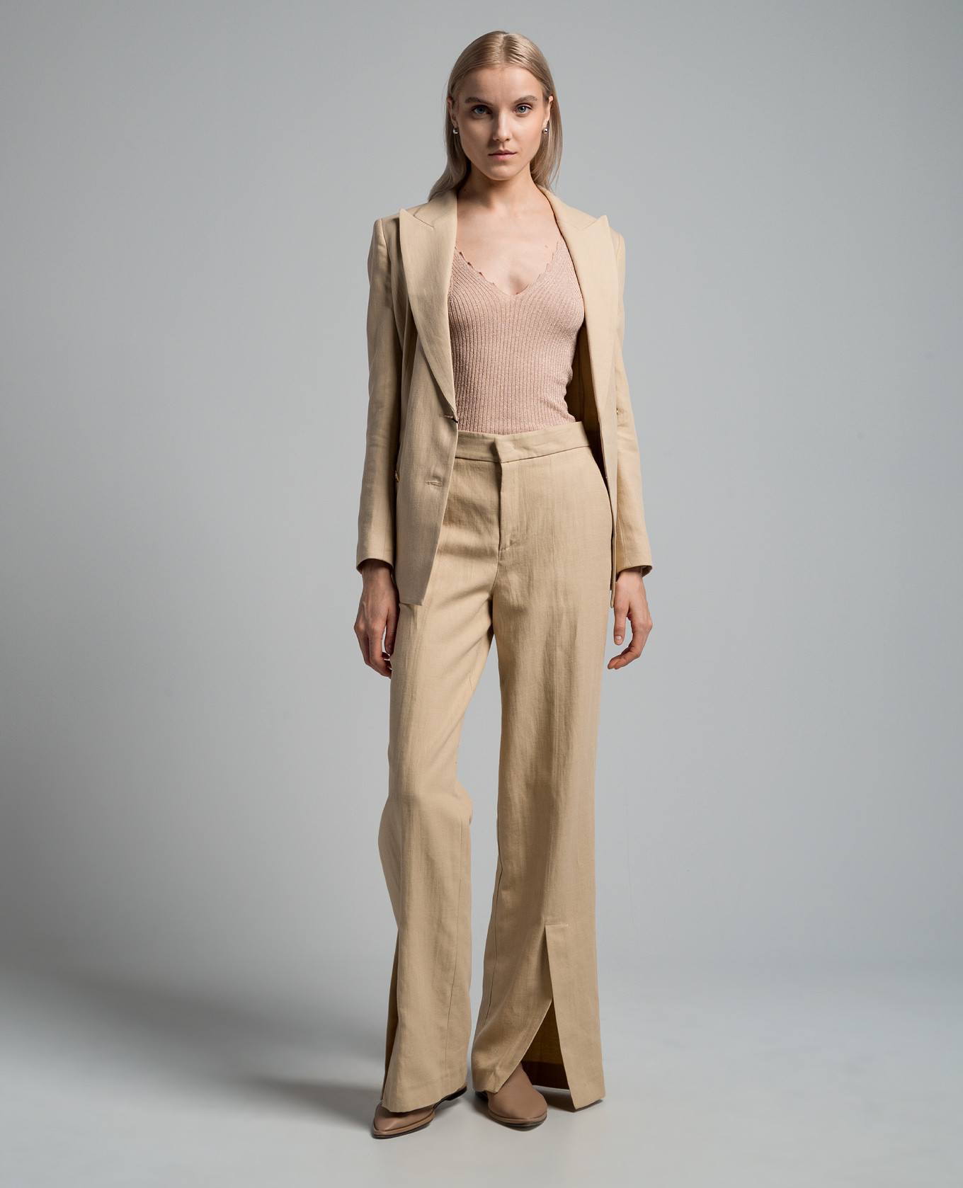 Beige linen pants with slits Twinset 2
