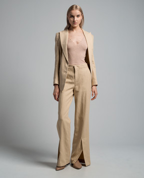 Twinset Beige linen pants with slits 241TP2562