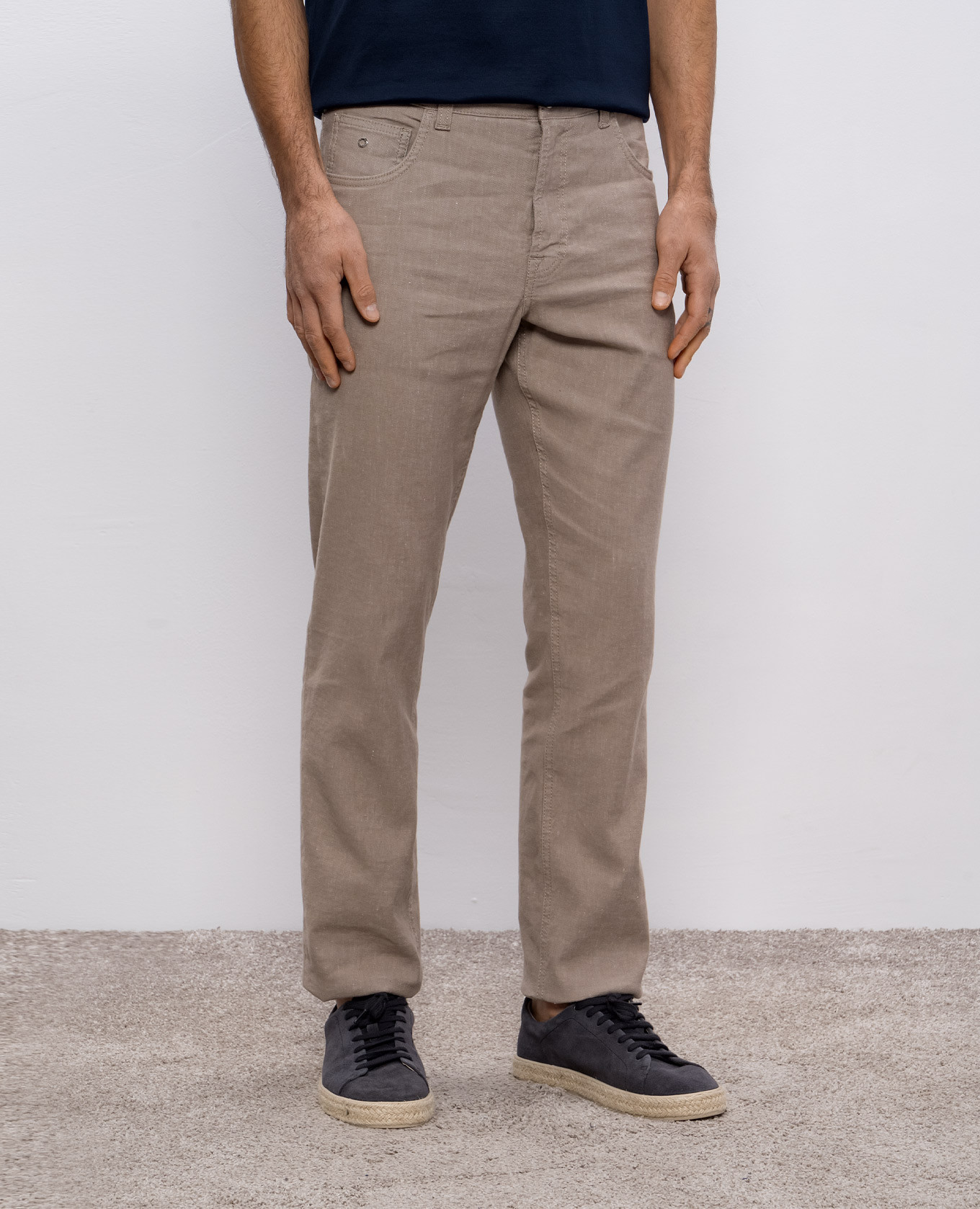 

Beige linen pants with leather logo patch Stefano Ricci, Grey
